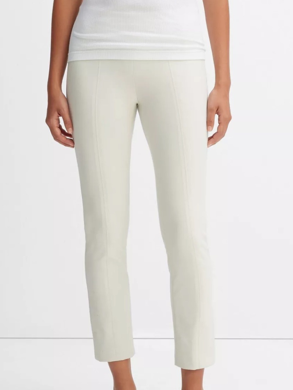 VINCE Bobbi High Rise Stitch-Seam Ponte Legging/Trousers Cream